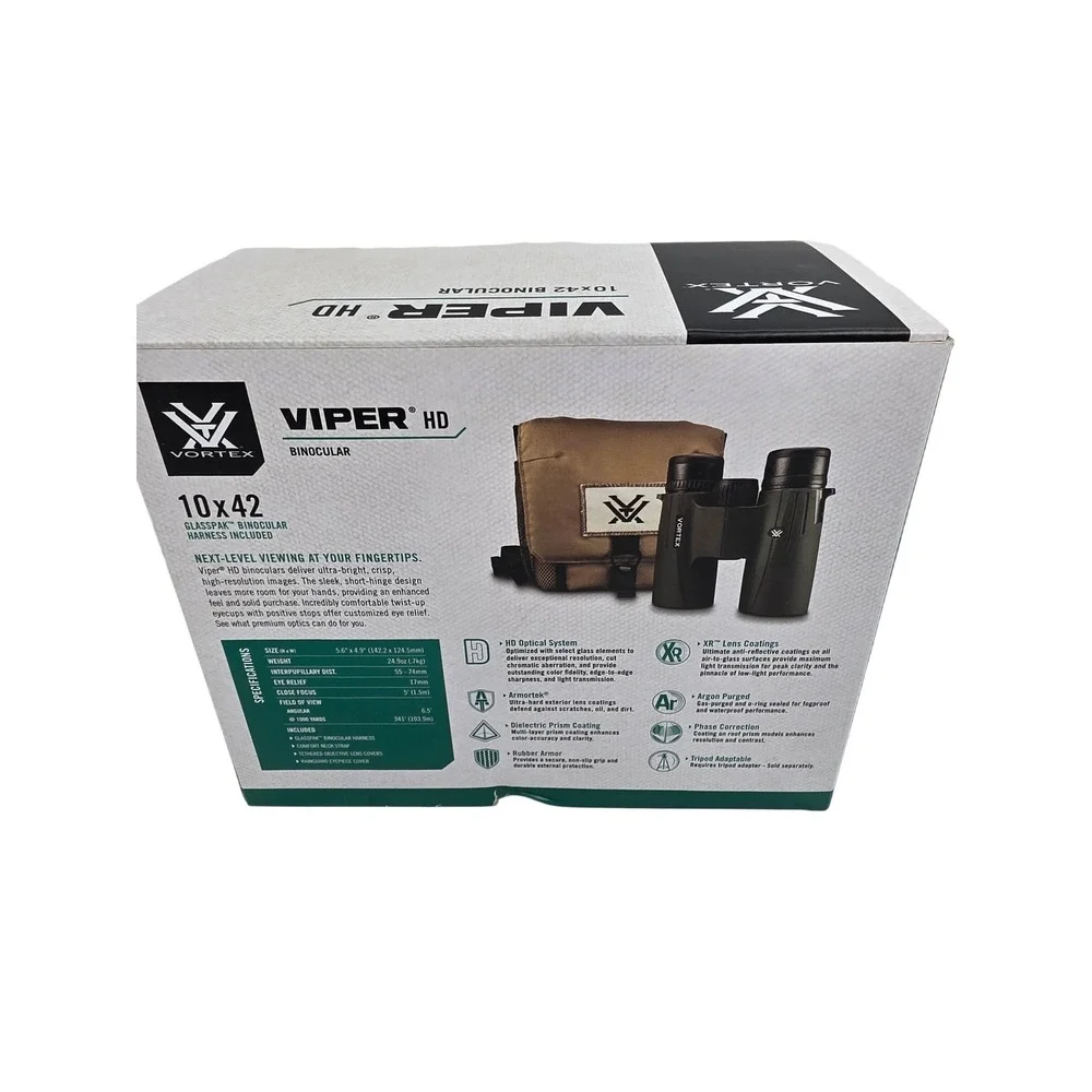 Vortex Viper HD 10x42 Binoculars V201 with Glasspak Harness Green Black